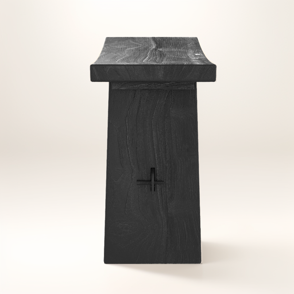 tabouret eka en bois de teck recycle peint en noir