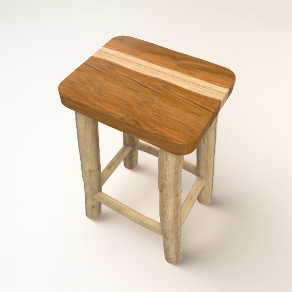 tabouret en branche de teck et teck de bois massif 45