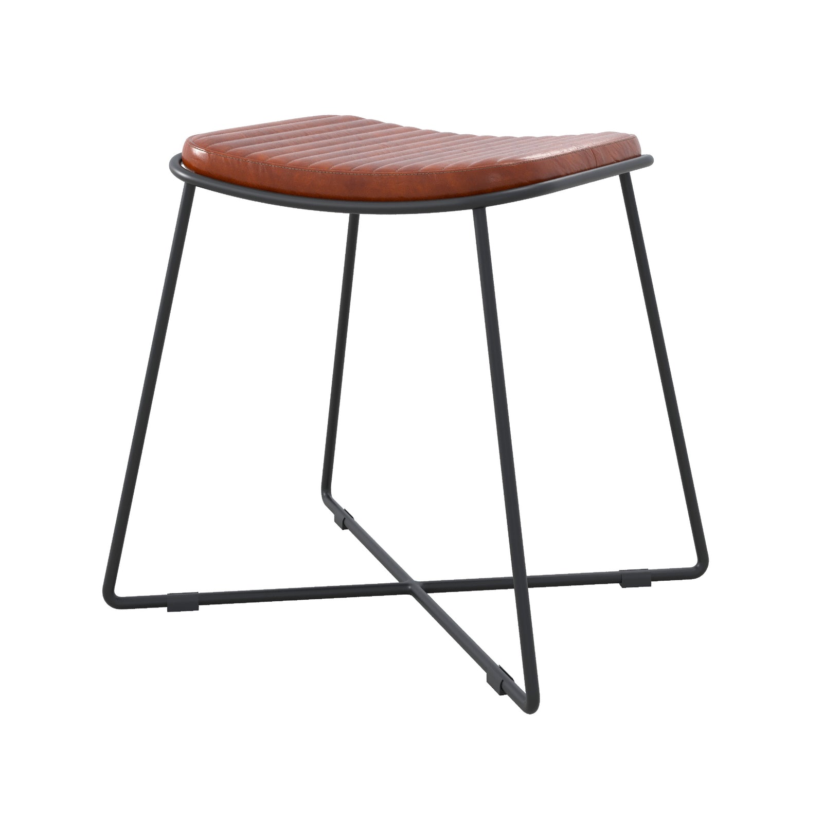 tabouret germain en cuir marron pieds noirs fond blanc