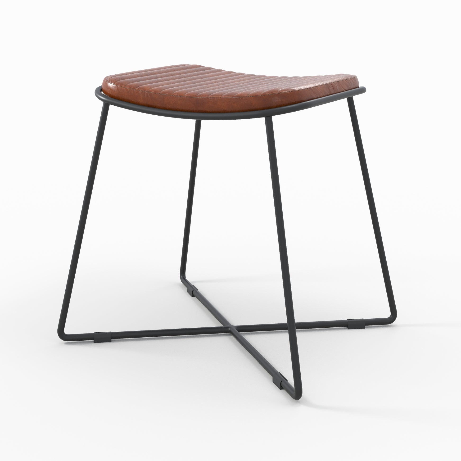 tabouret germain en cuir marron pieds noirs