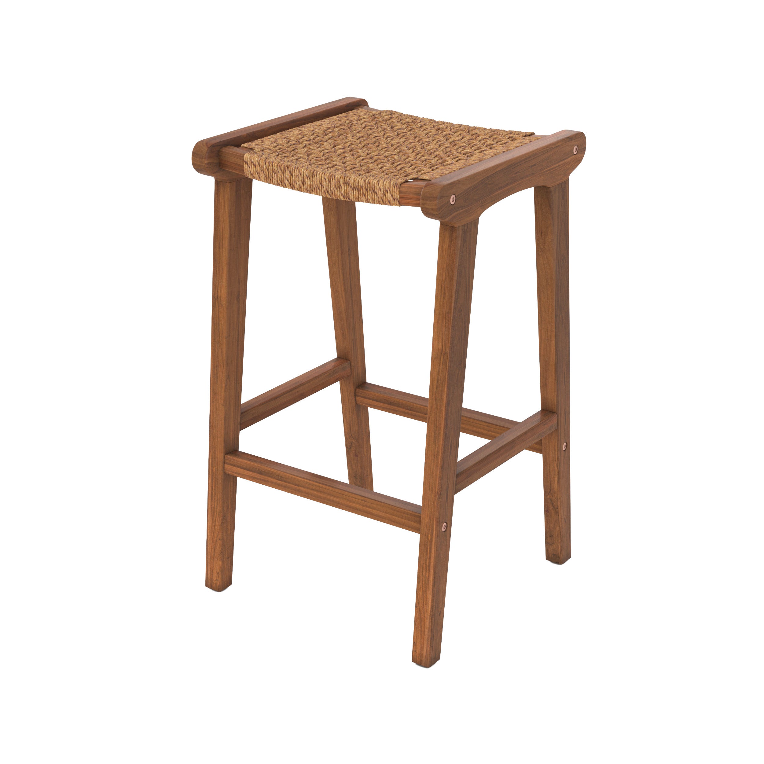 Tabouret pour îlot central 66 cm Omaha en teck vernis et tissage synthétique