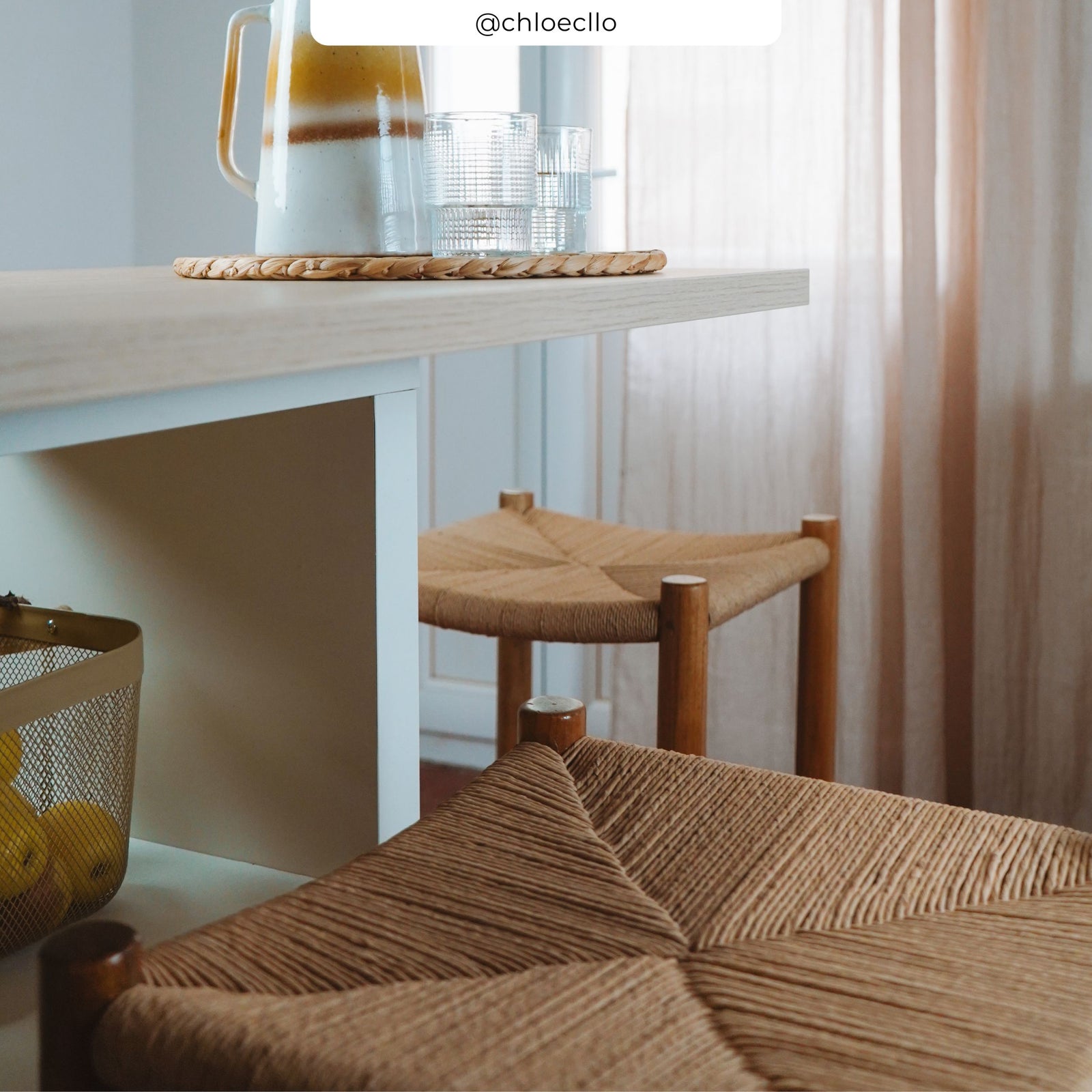 tabouret ilot central bois rotin kaia lot de 2