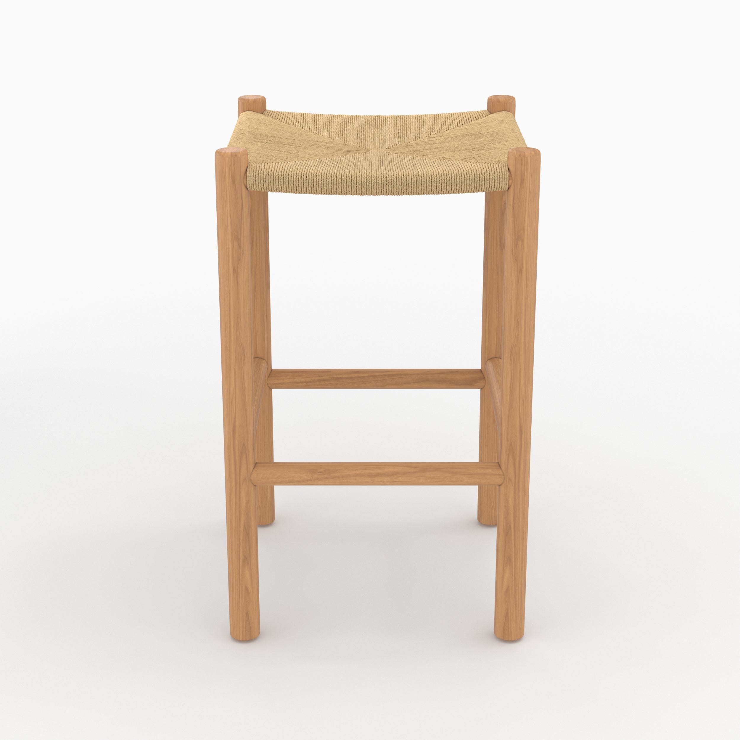 tabouret kira pour ilot central 65 cm en teck et rotin fond beige