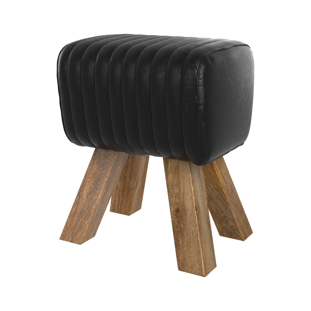 tabouret noir cuir pieds bois de manguier morena