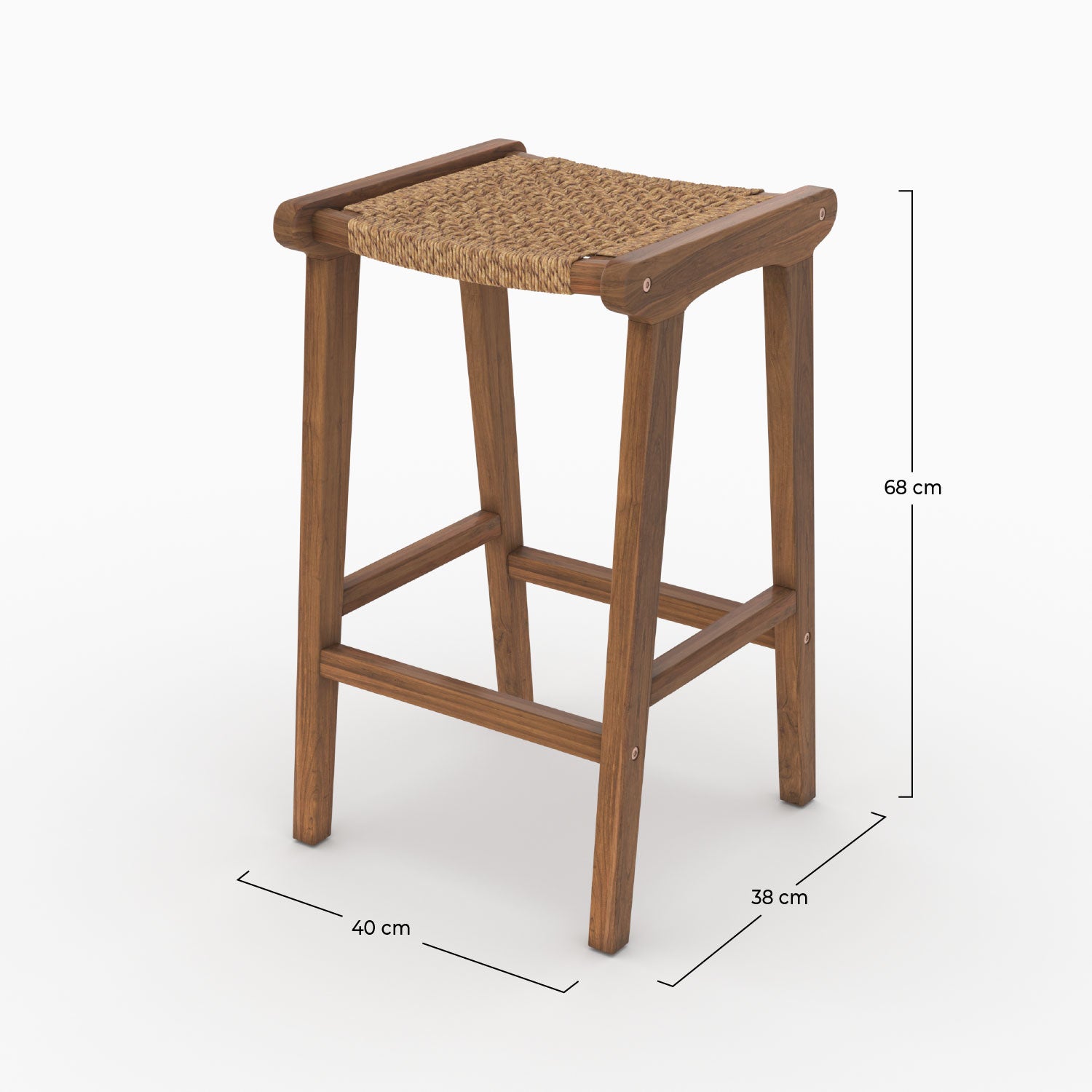 Tabouret pour îlot central 66 cm Omaha en teck vernis et tissage synthétique