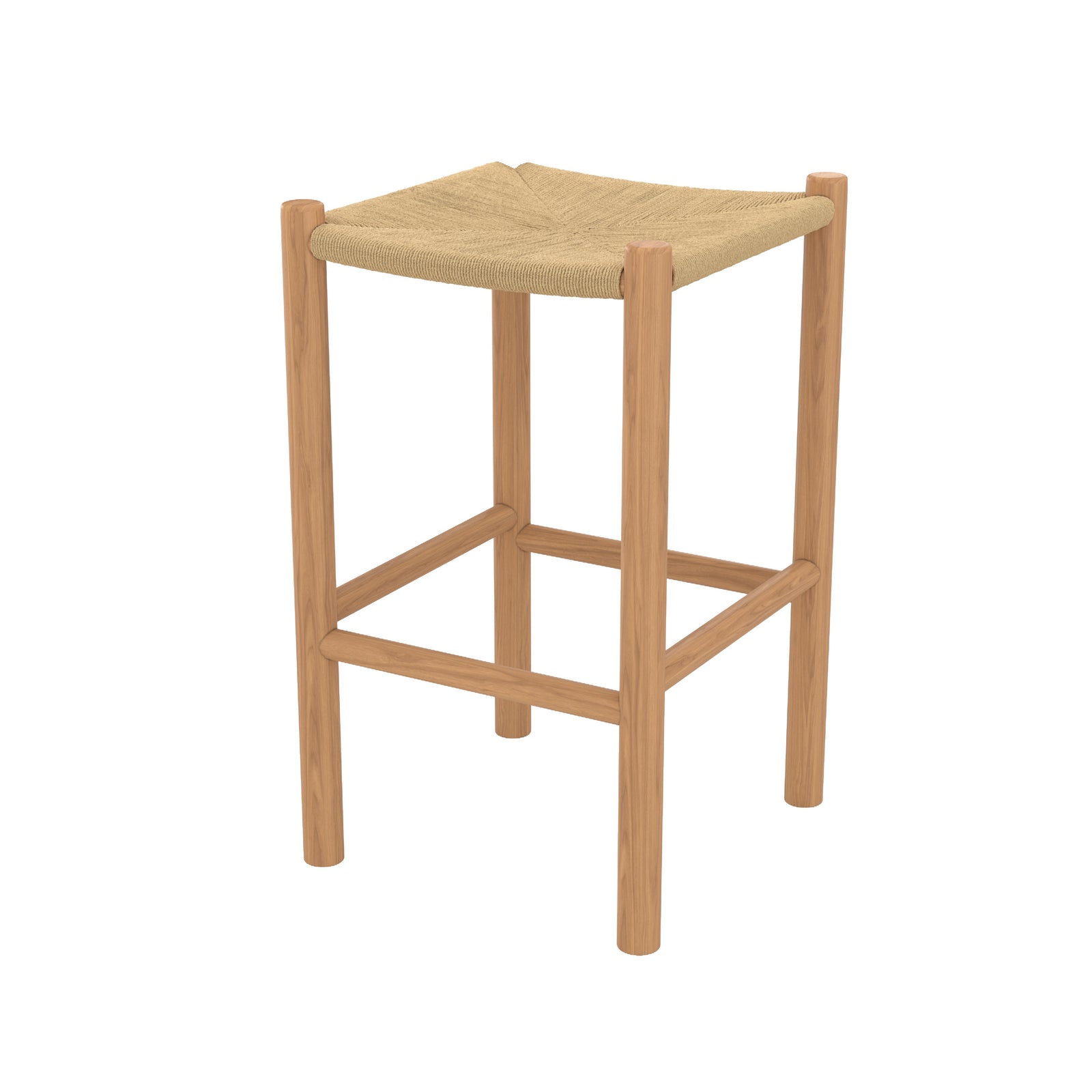 tabouret pour ilot central kira en teck et rotin 65 cm fond blanc
