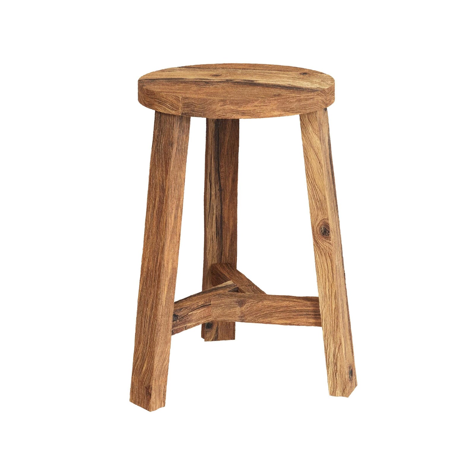 tabouret rond lea en bois de teck recycle h 45 cm