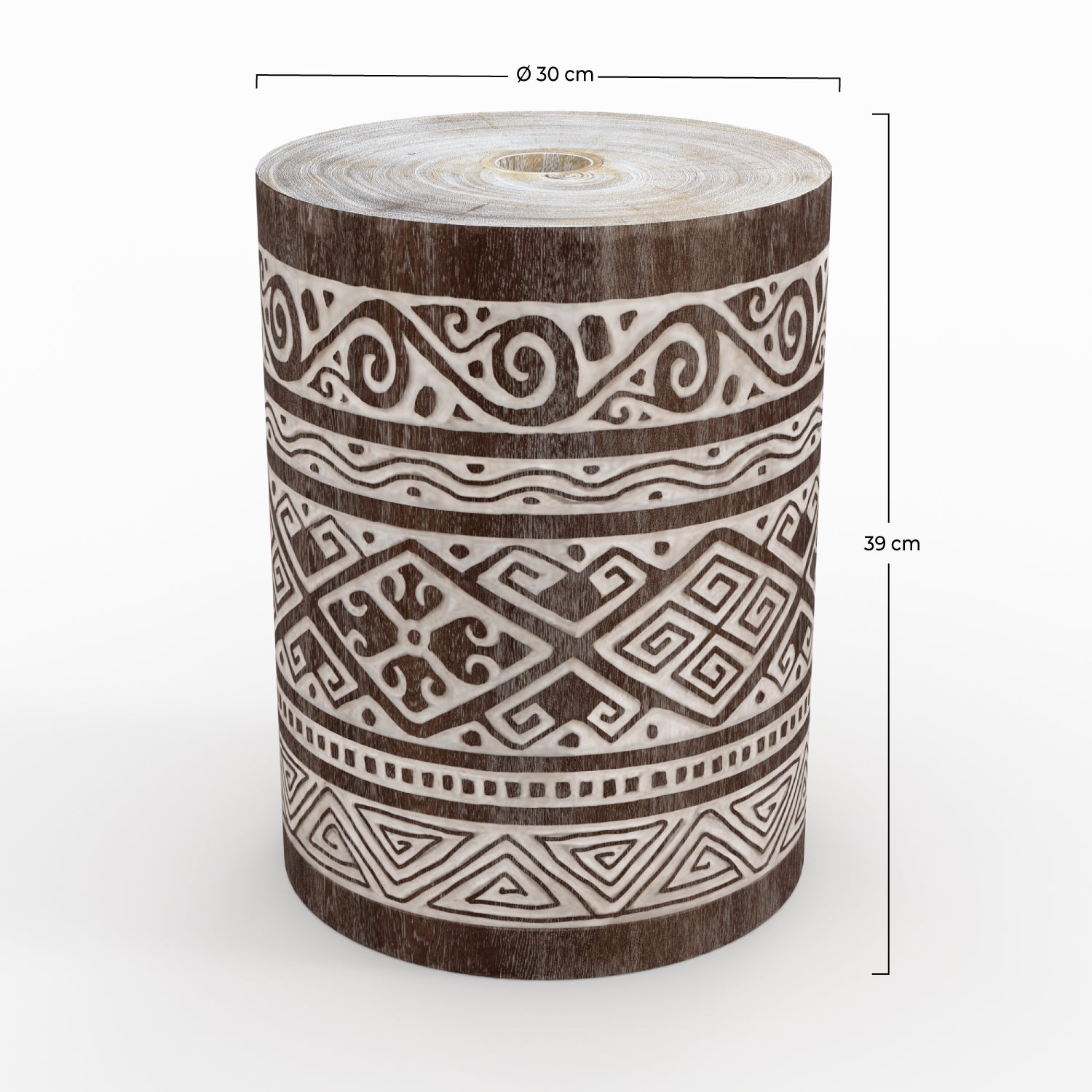 taga pied de parasol en bois de suar et gravures blanches