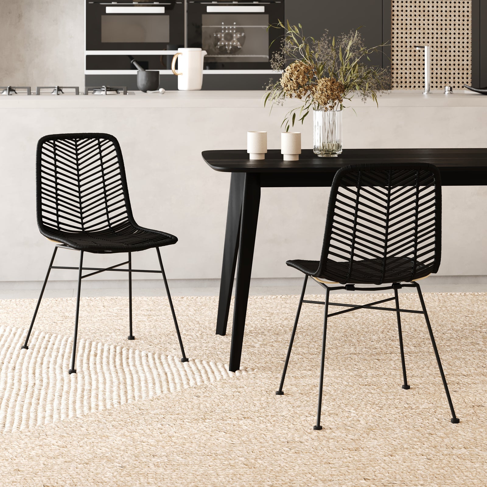 tamara lot de 2 chaises en rotin noir