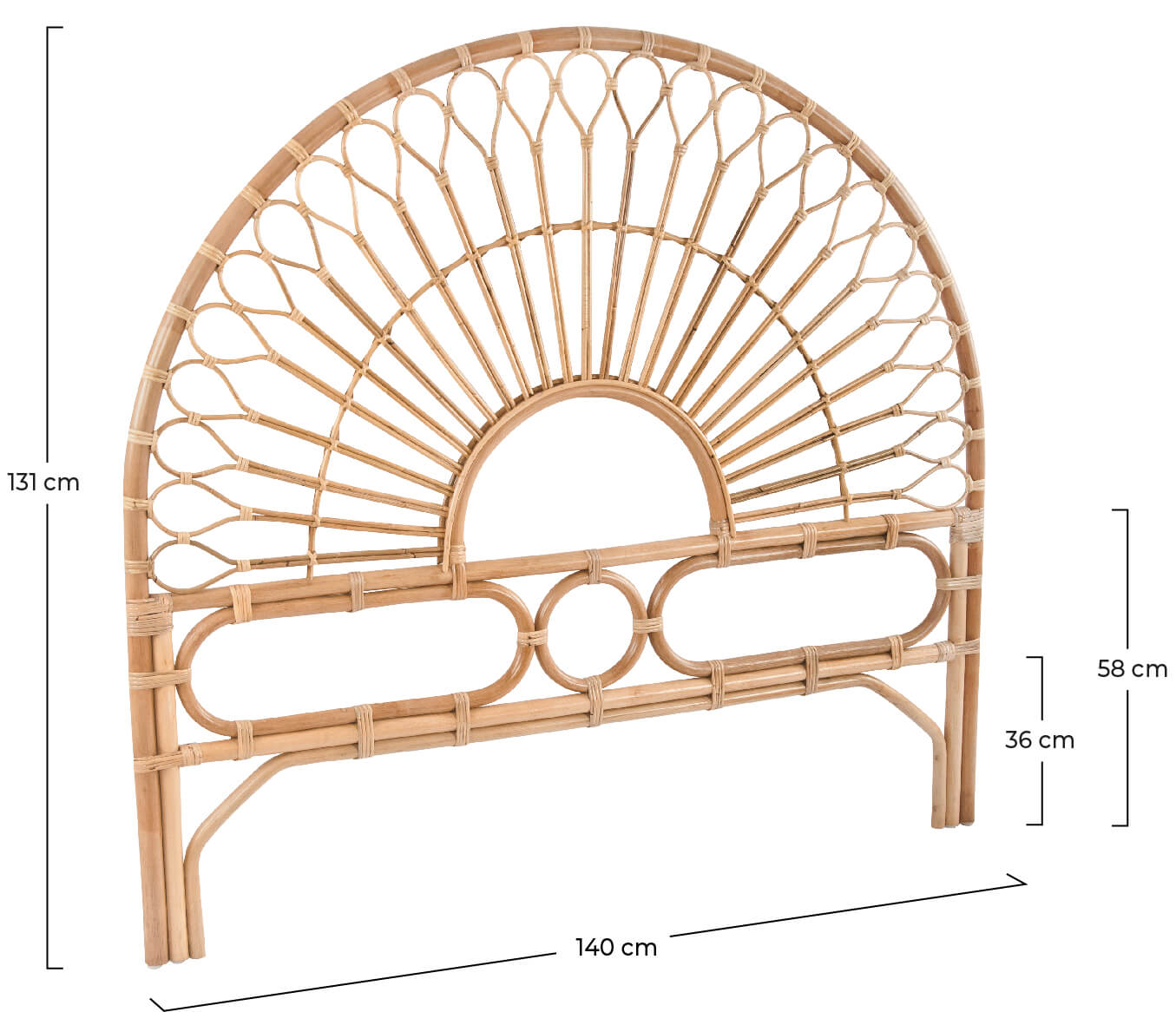 tete de lit arrondie en rotin bahia 140 cm