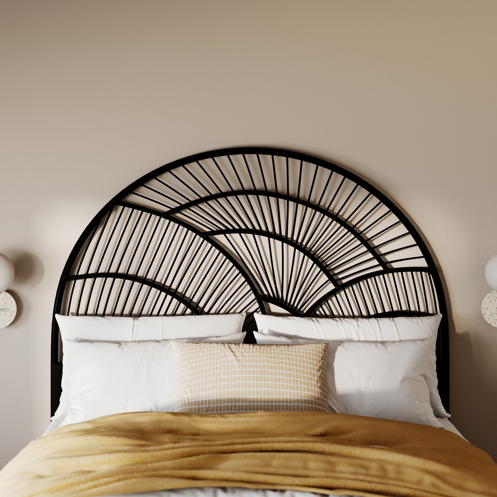 tete de lit en rotin noir selene arrondie