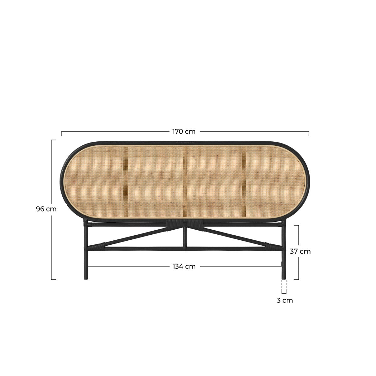 tete de lit navahino 170 cm noir et rotin