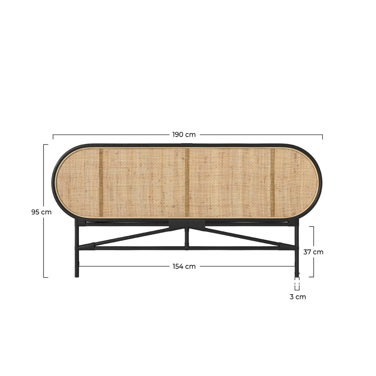 tete de lit noire 190 cm navahino en bois et rotin