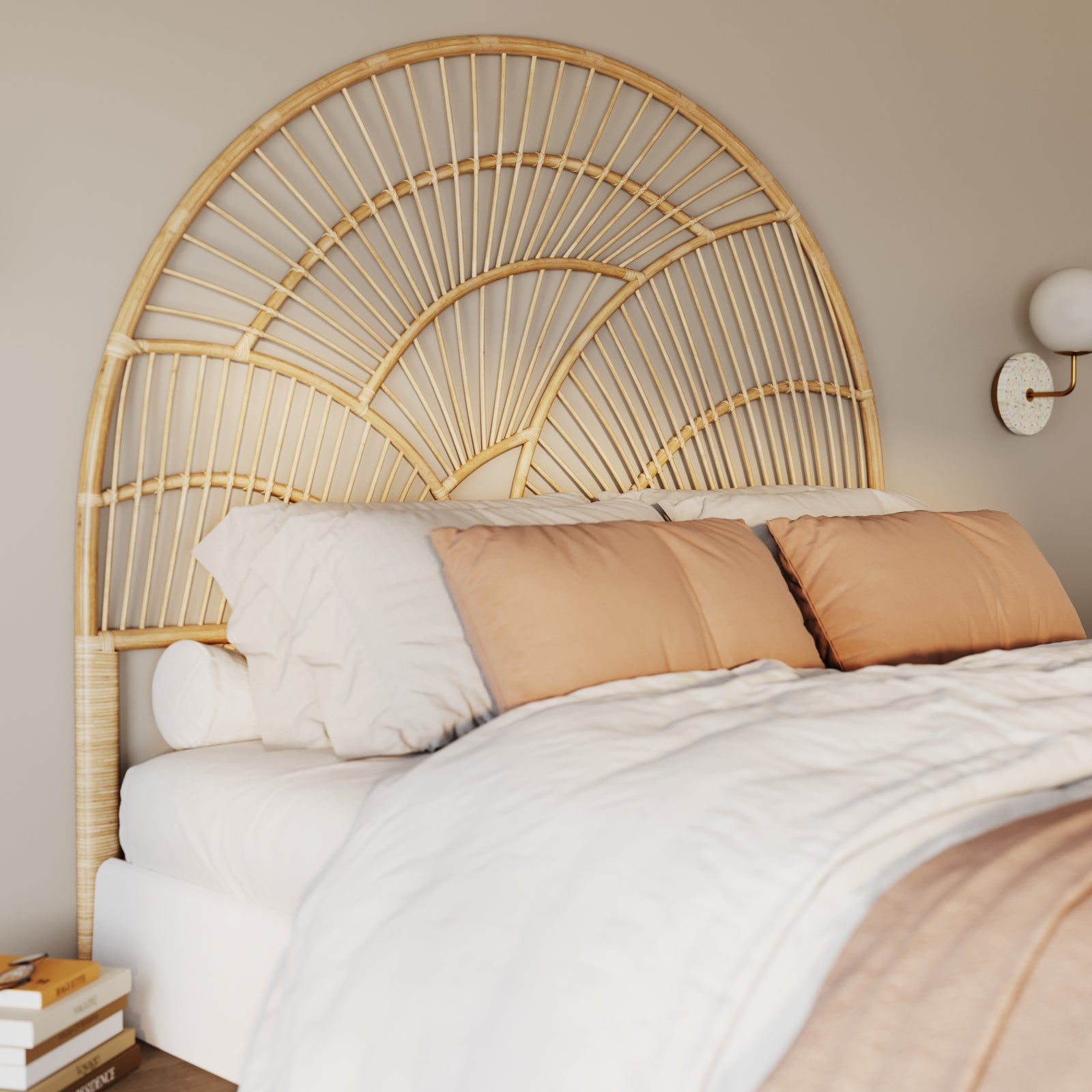 tete de lit selene 160 cm en rotin arrondie