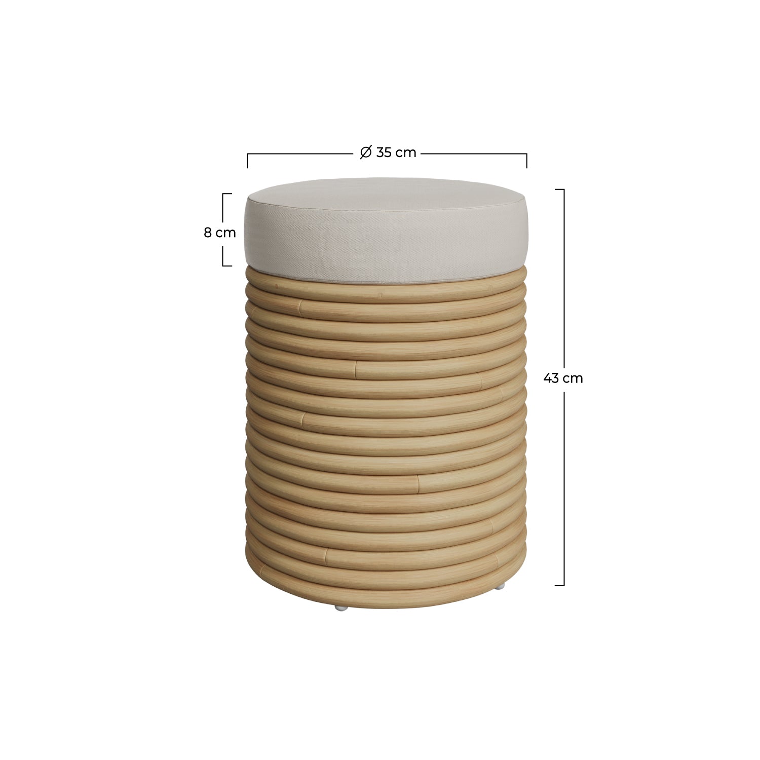 thea tabouret en rotin et tissu creme hauteur 45 cm
