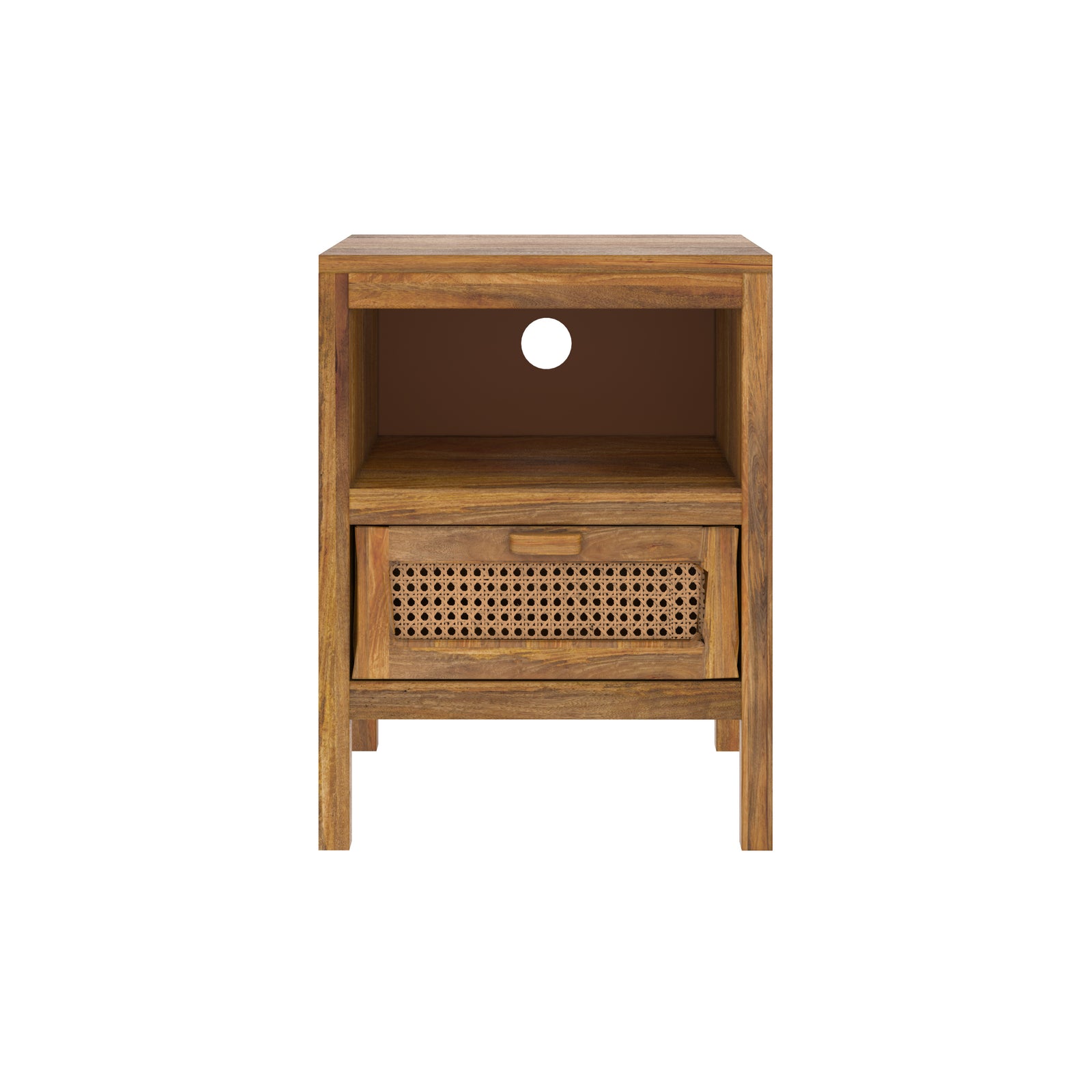 tiki table de chevet niche tiroirs bois cannage