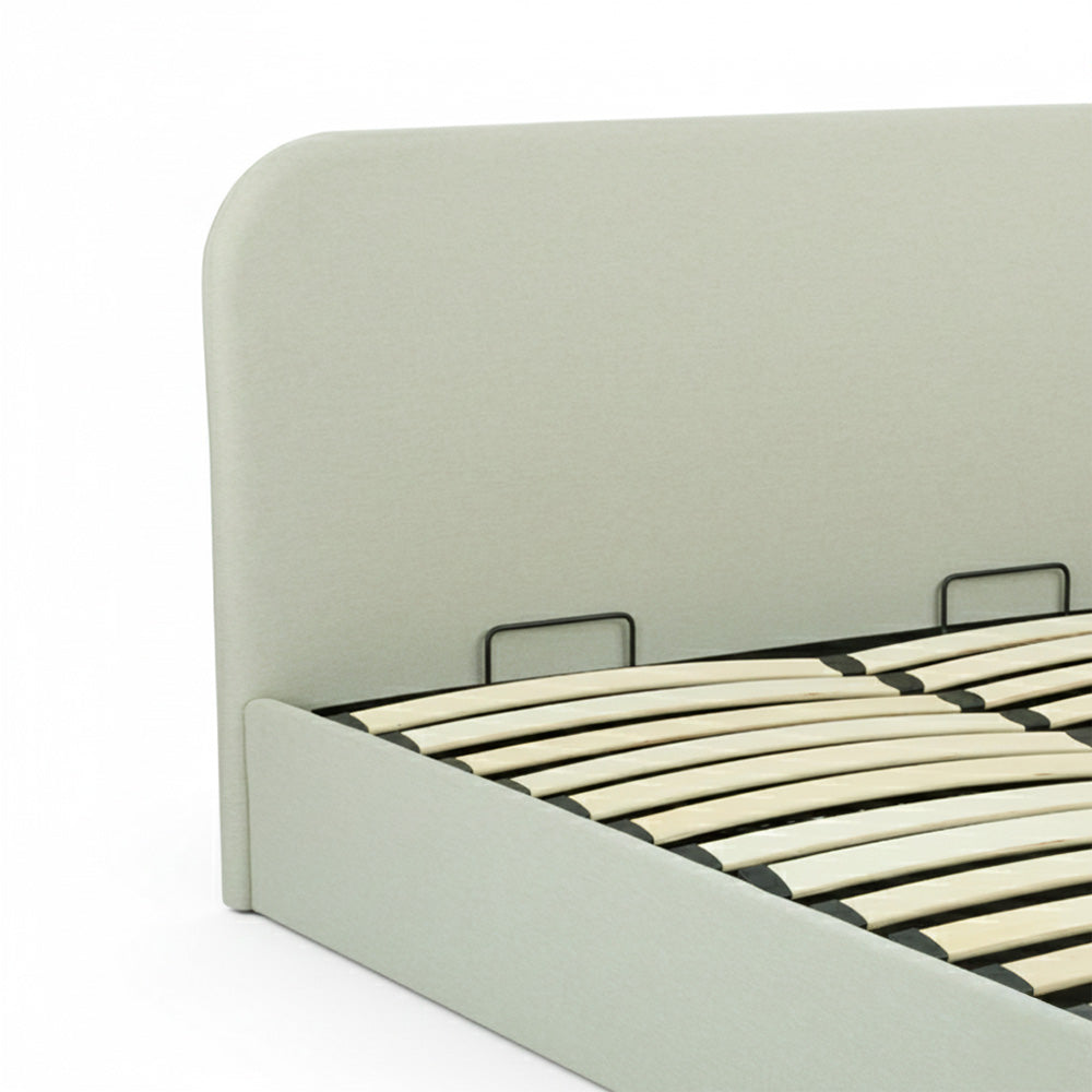 Lit double Tilly avec coffre 160x200 cm en tissu gris/beige