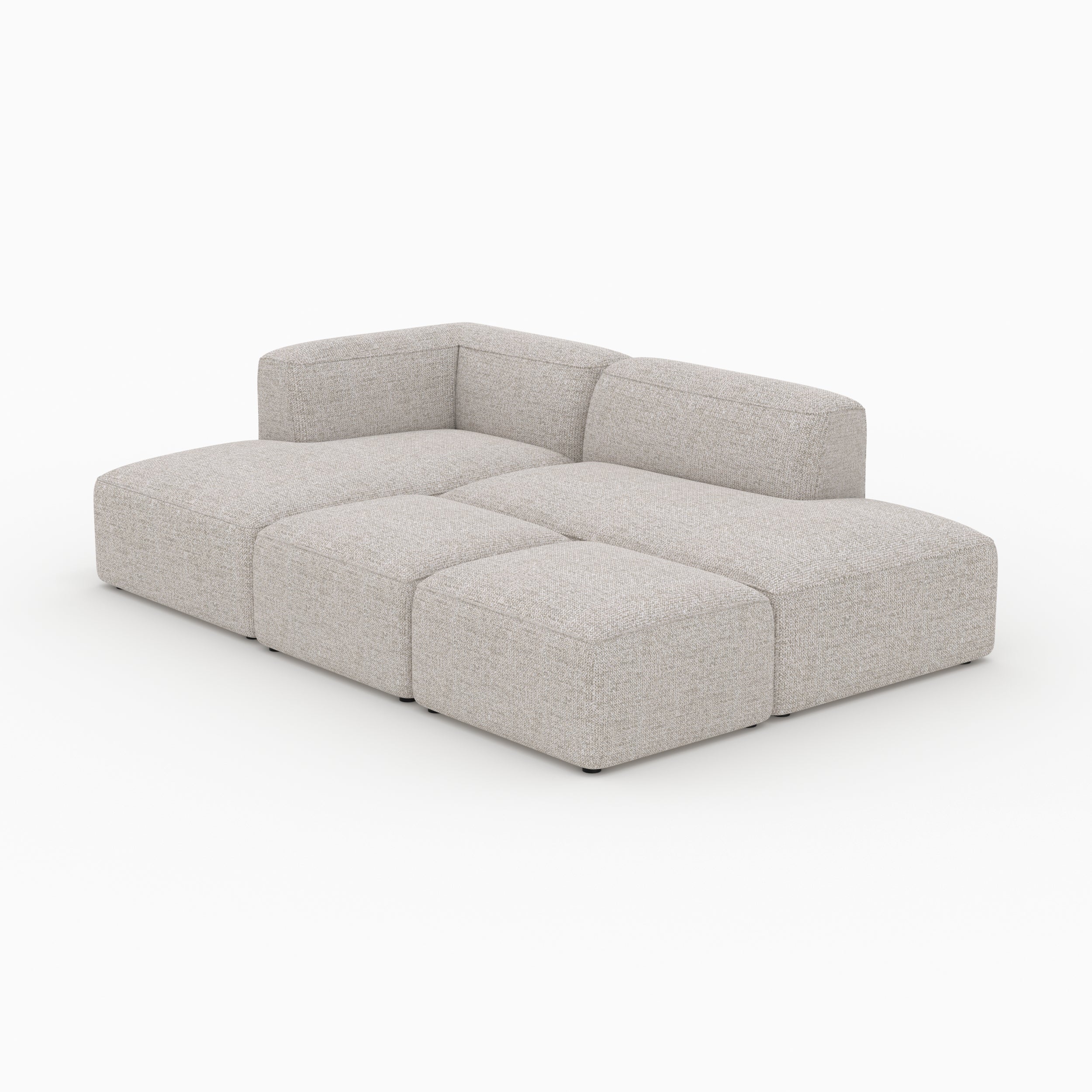 Canapé d'angle gauche modulable Hestia, tissu beige 4 places, 2 poufs