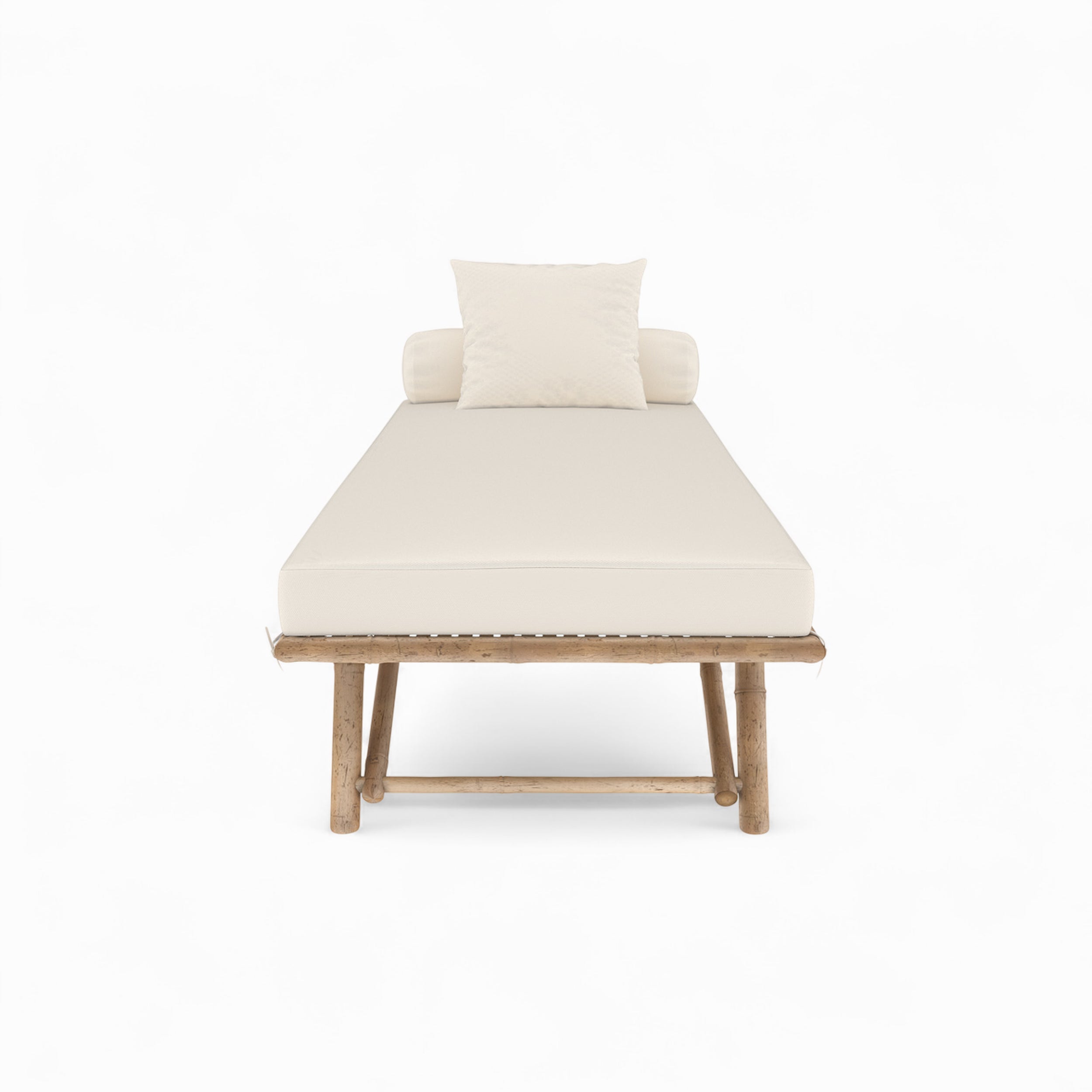 transat de jardin en bambou avec matelas blanc vadella