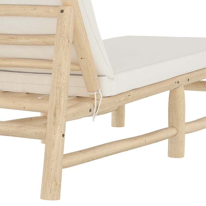 transat de jardin en branche de teck et matelas blanc makam