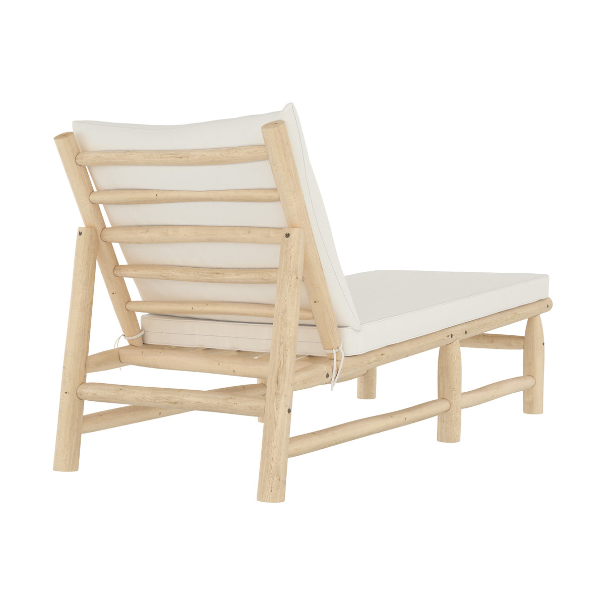 transat de jardin makam en branche de teck et matelas blanc