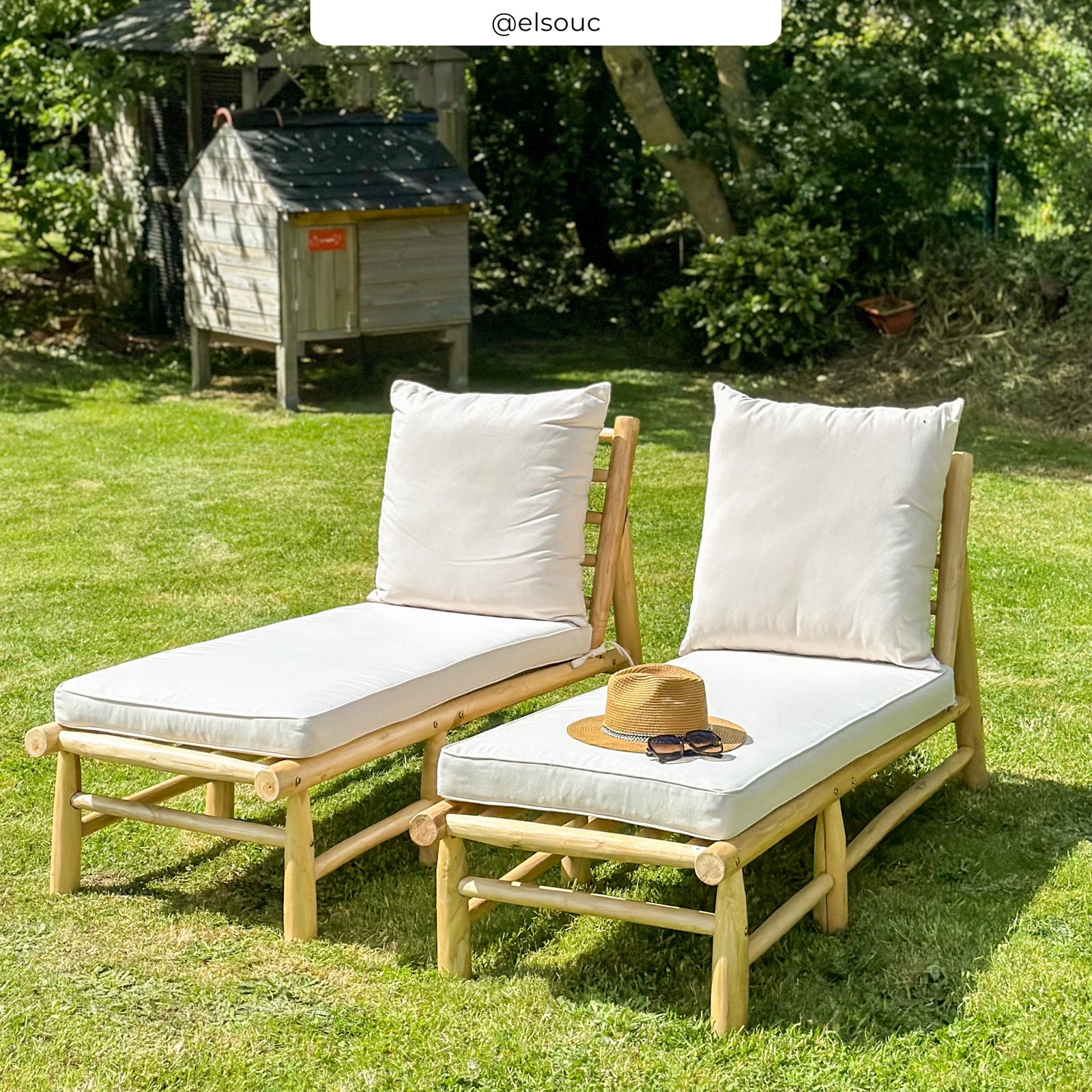 transat de jardin makam en branche de teck tissu blanc