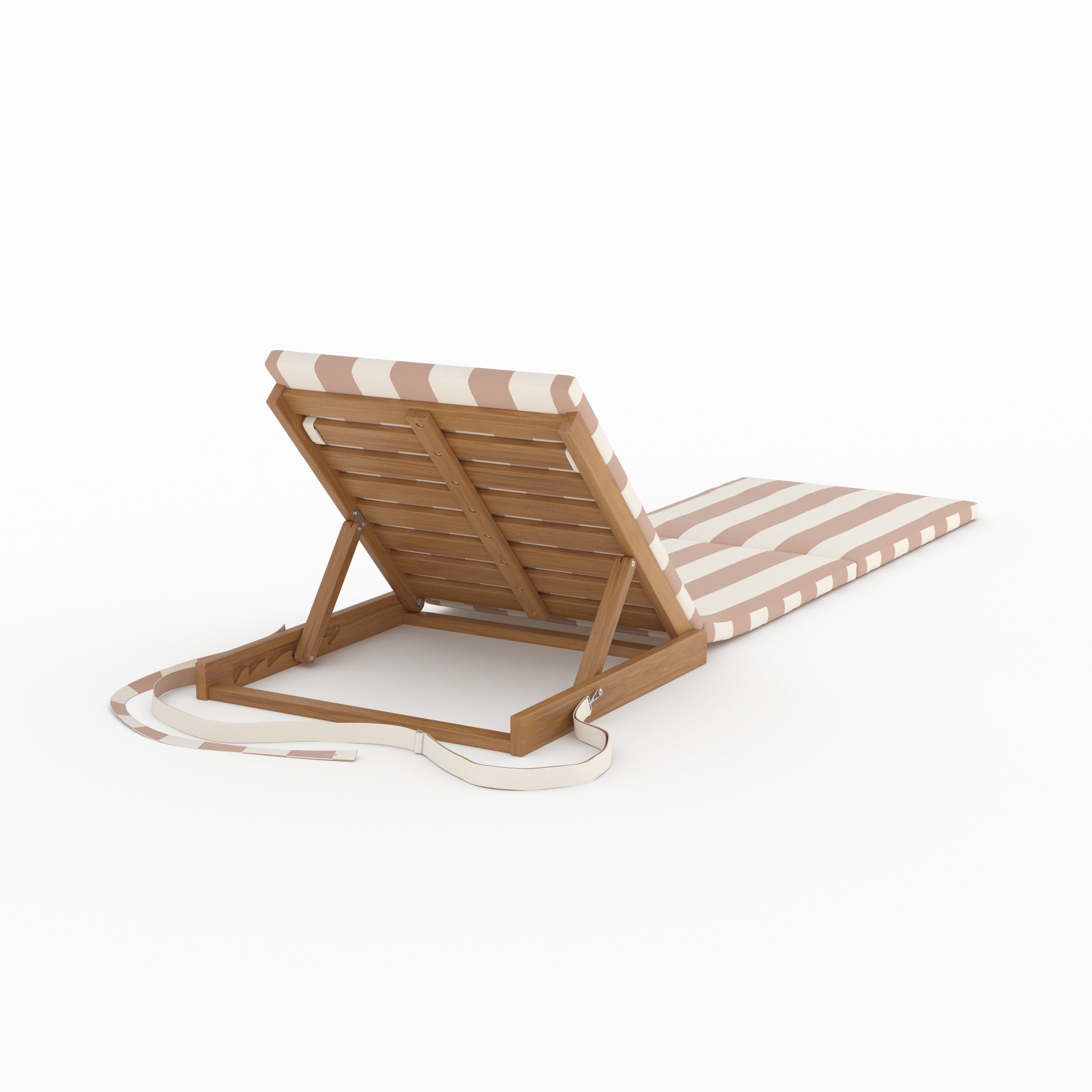 Chaise longue de plage Balabac pliable en tissu rayé écru et taupe