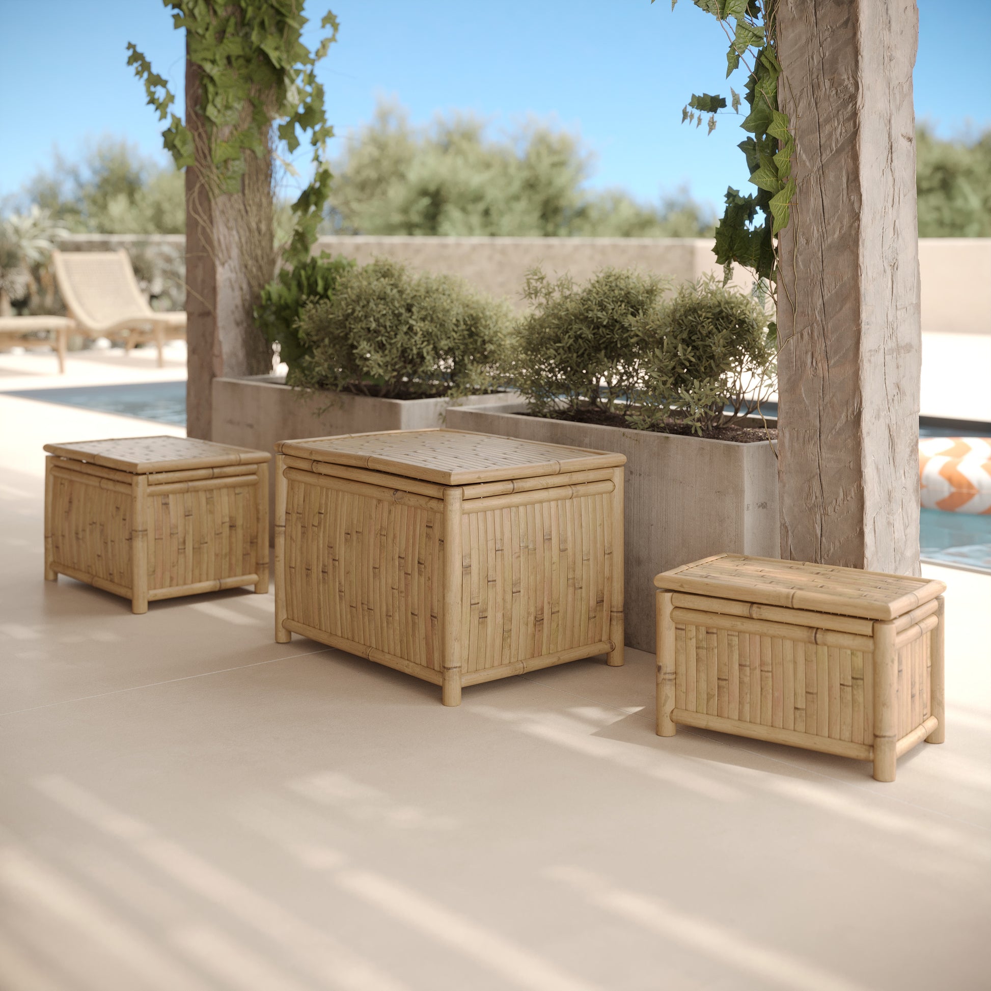 trio de coffre de jardin en bambou vadella