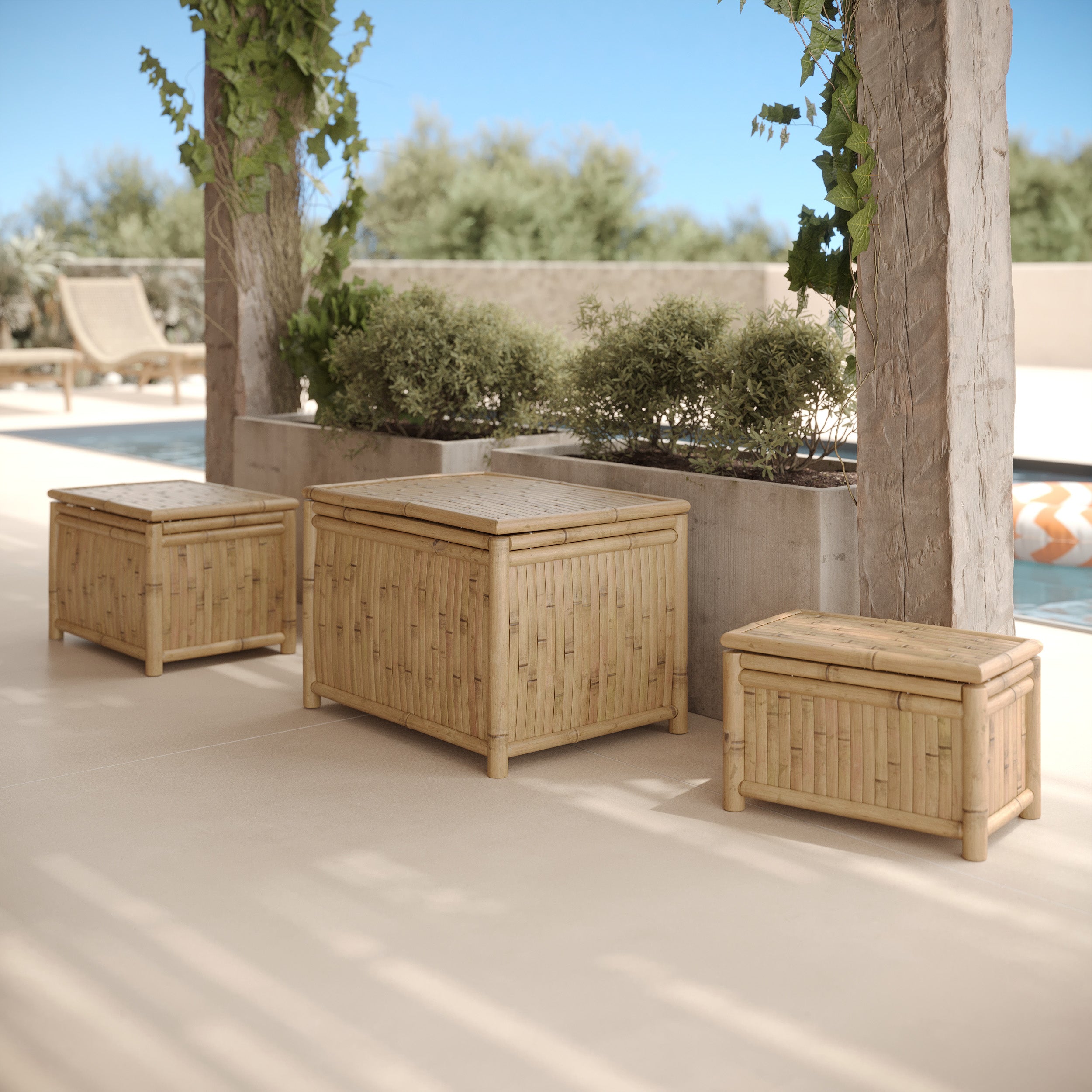 trio de coffre de jardin en bambou vadella