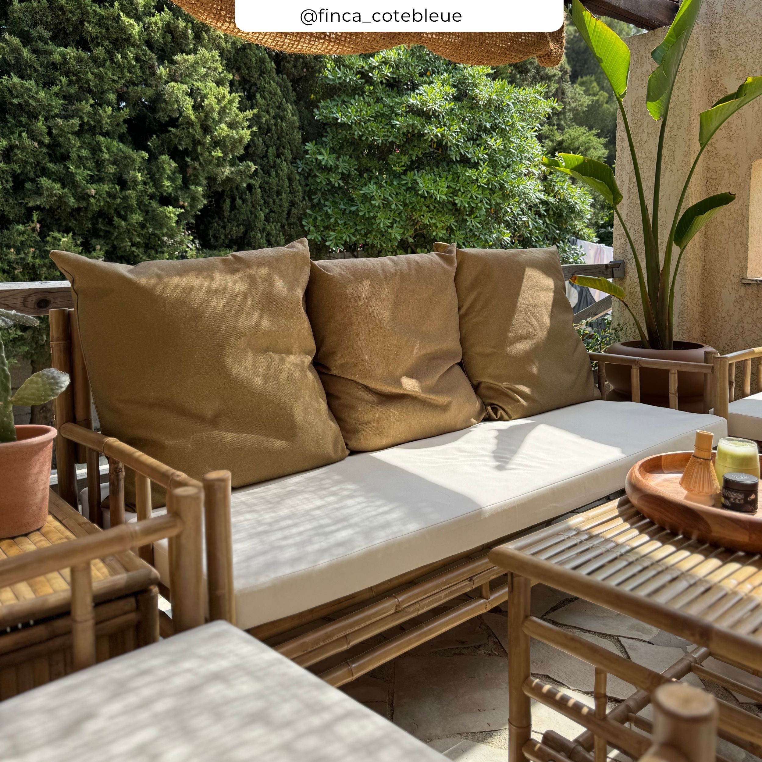 vadella canape de jardin bambou et tissu beige