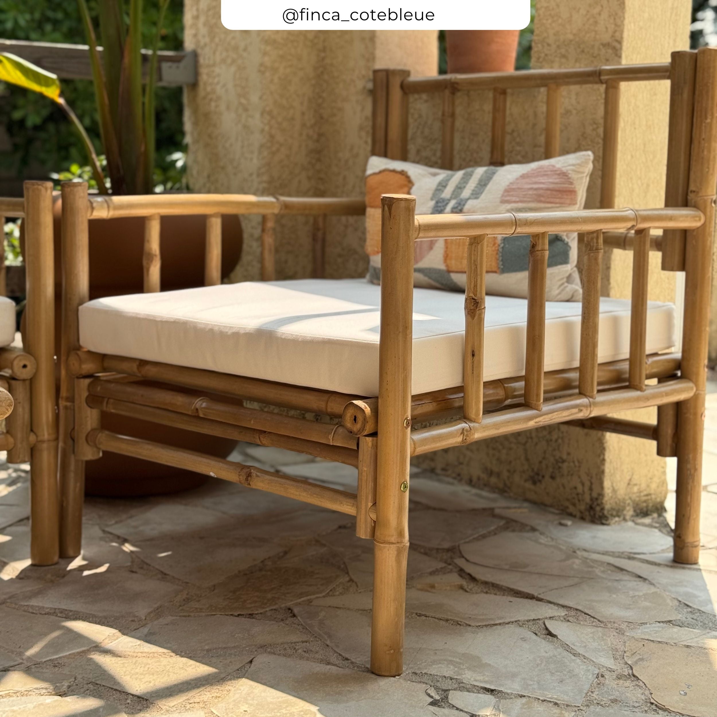 vadella fauteuil en bambou et tissu blanc