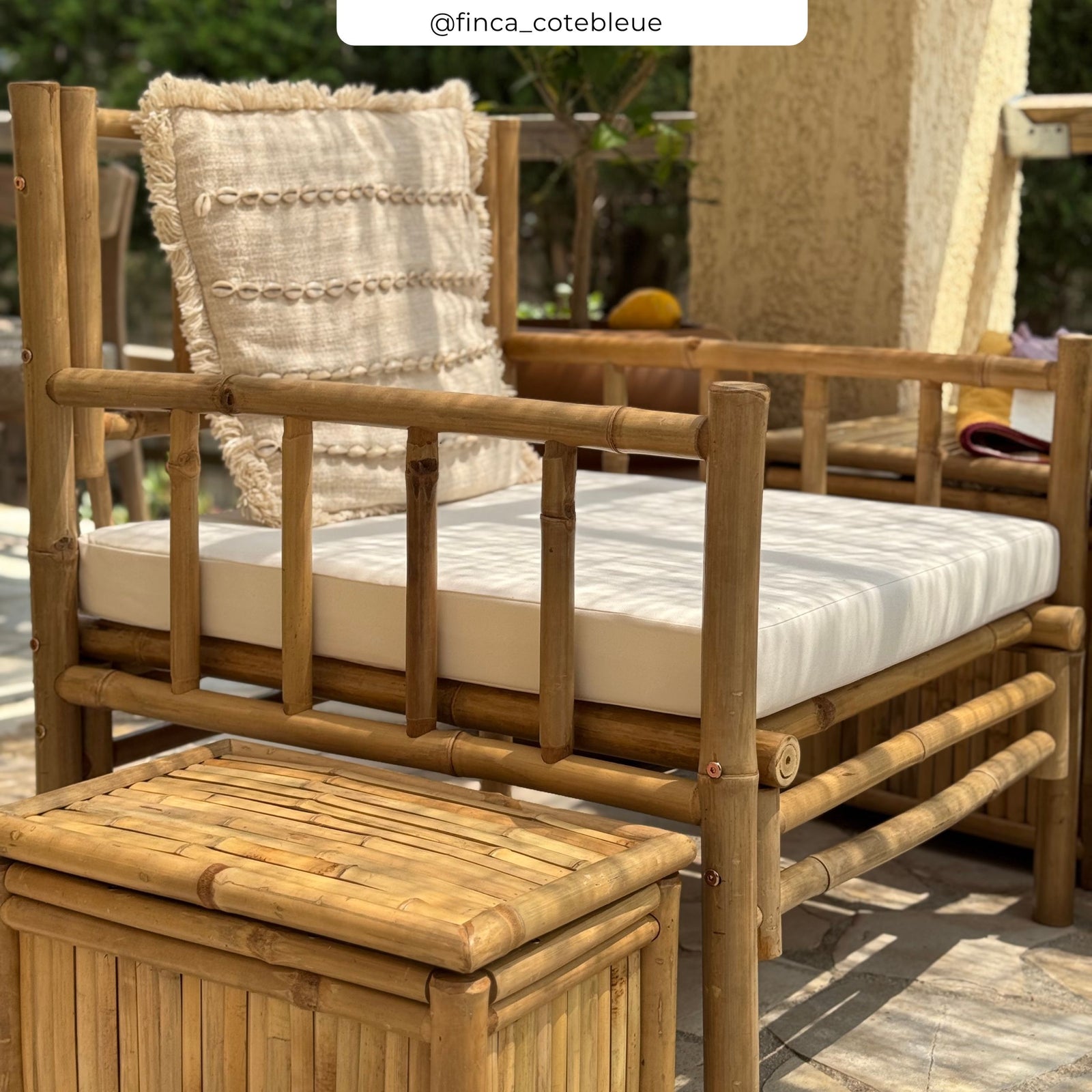 vadella fauteuil vadella en bambou et tissu blanc