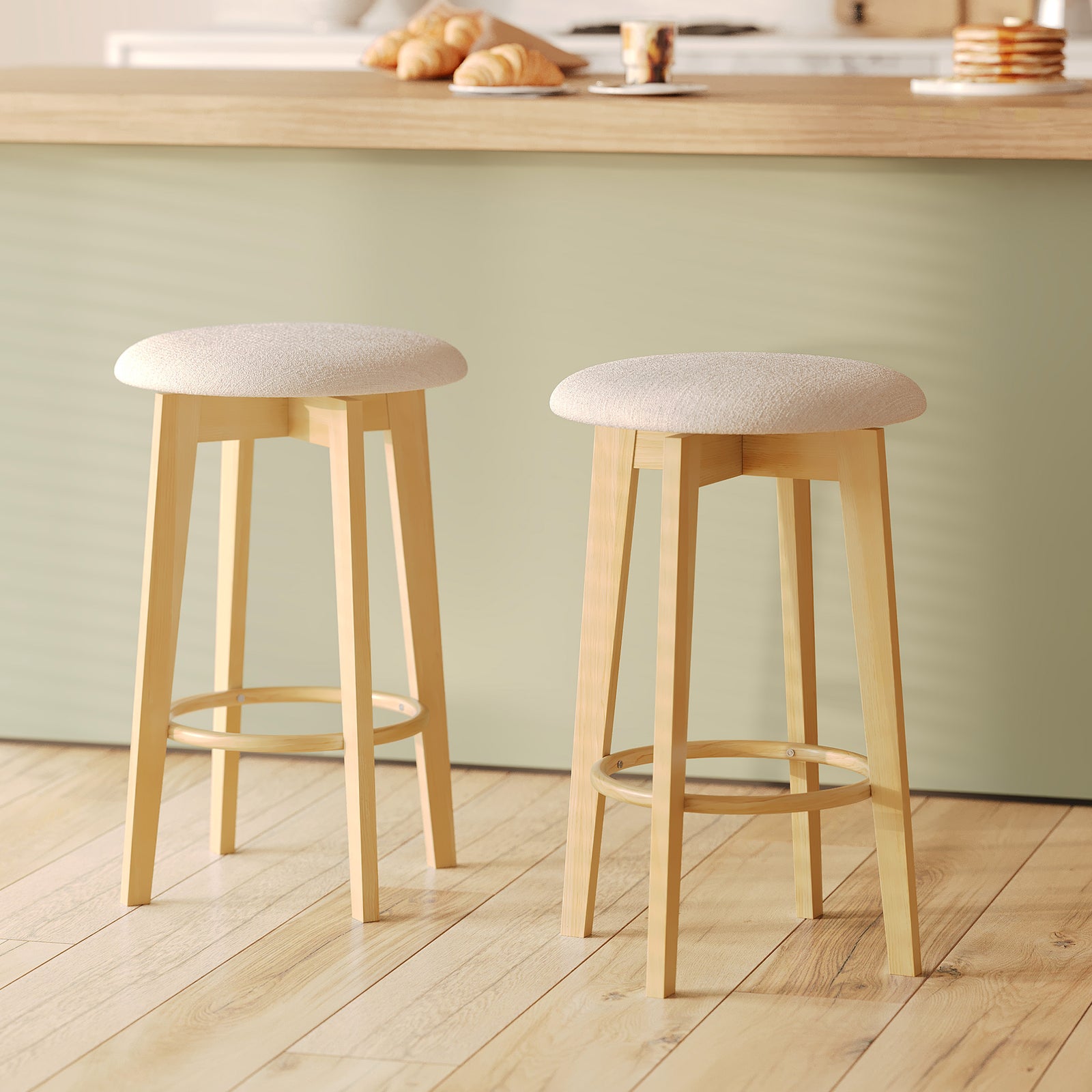 vahina tabouret de bar beige et bois clair