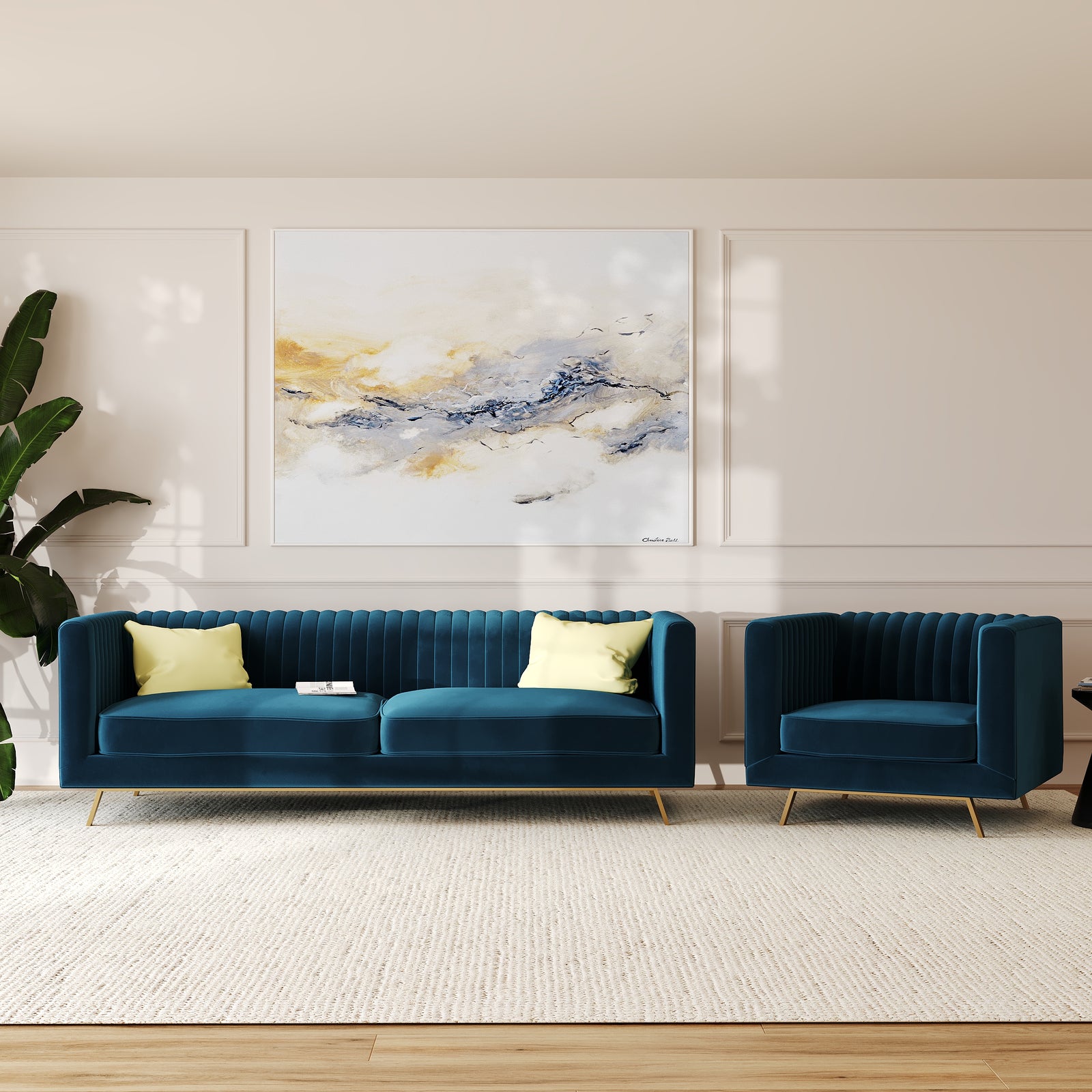 velours bleu marine canape et fauteuil 3 places