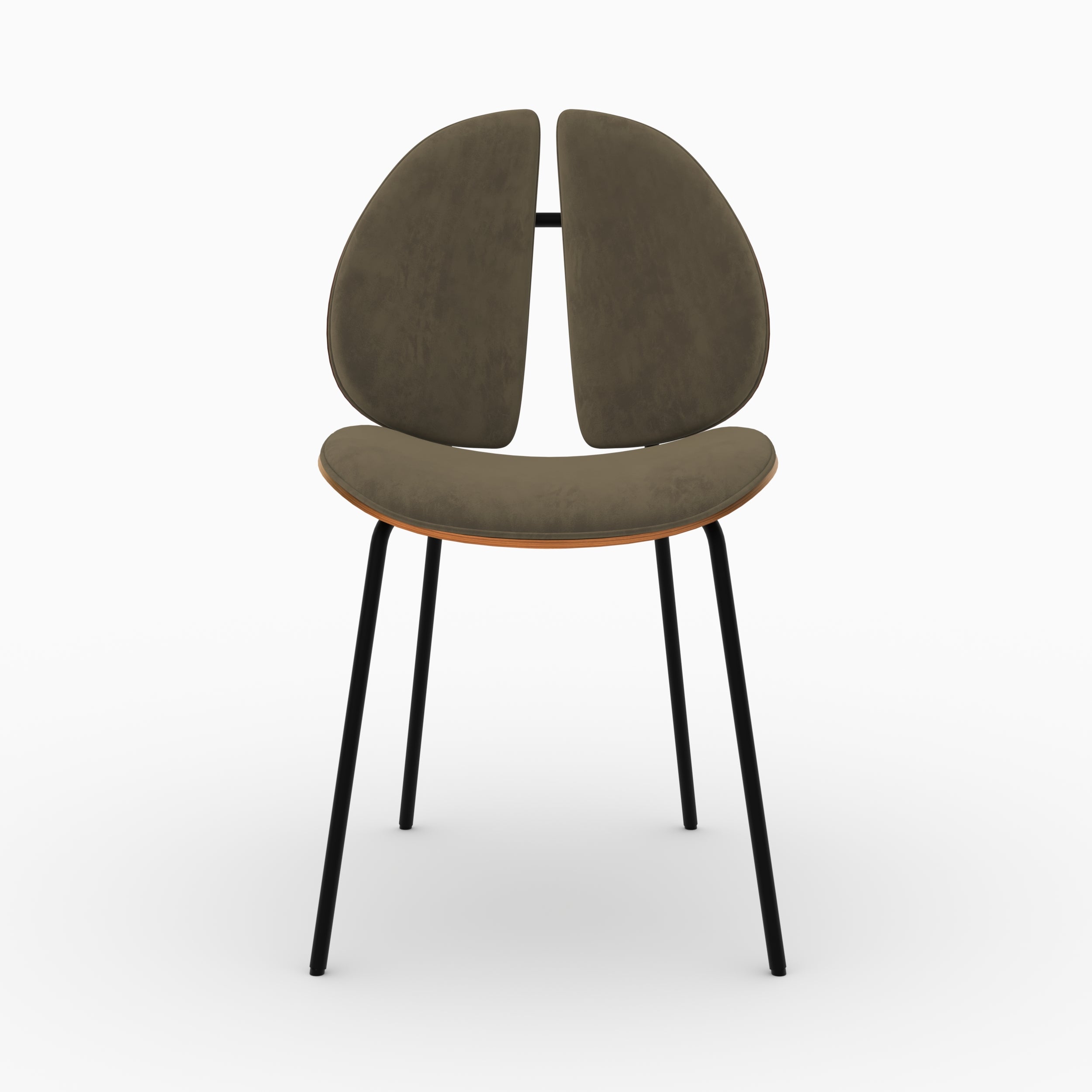 Chaise Coccinelle en velours kaki et bois de noyer