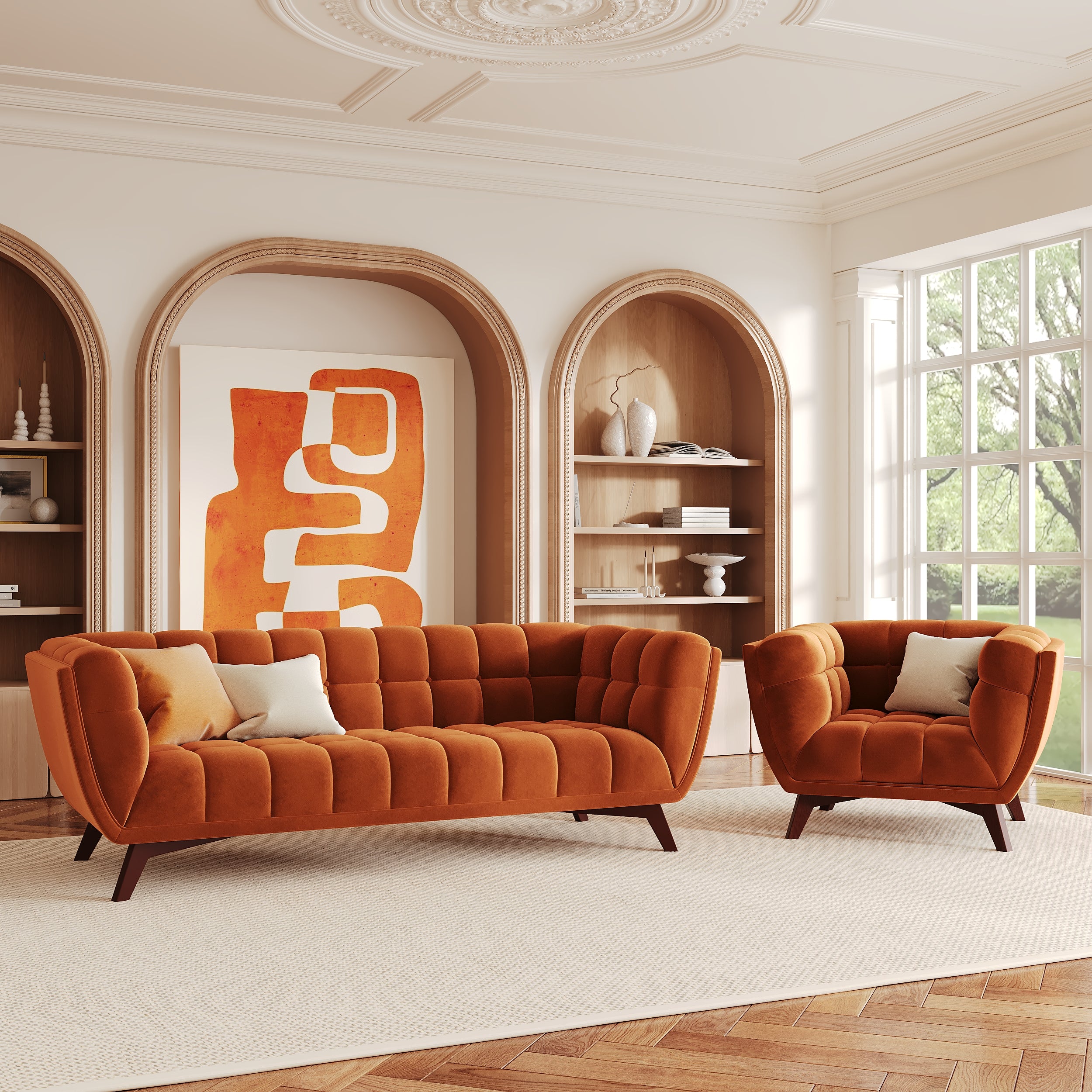 velours orange fauteuil mona terracotte
