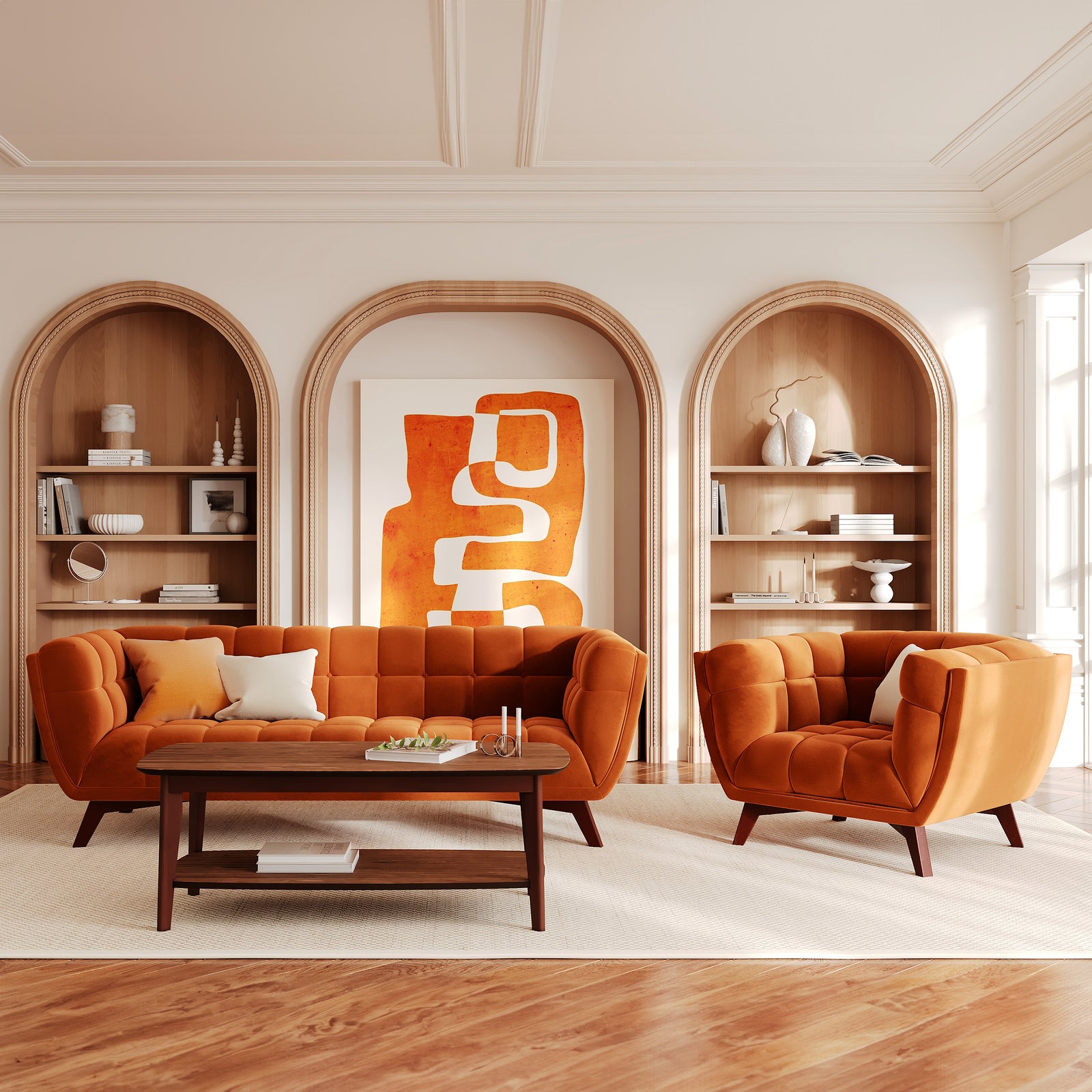 velours terracotta mona orange fauteuil