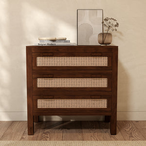 vintage commode bois fonce et cannage