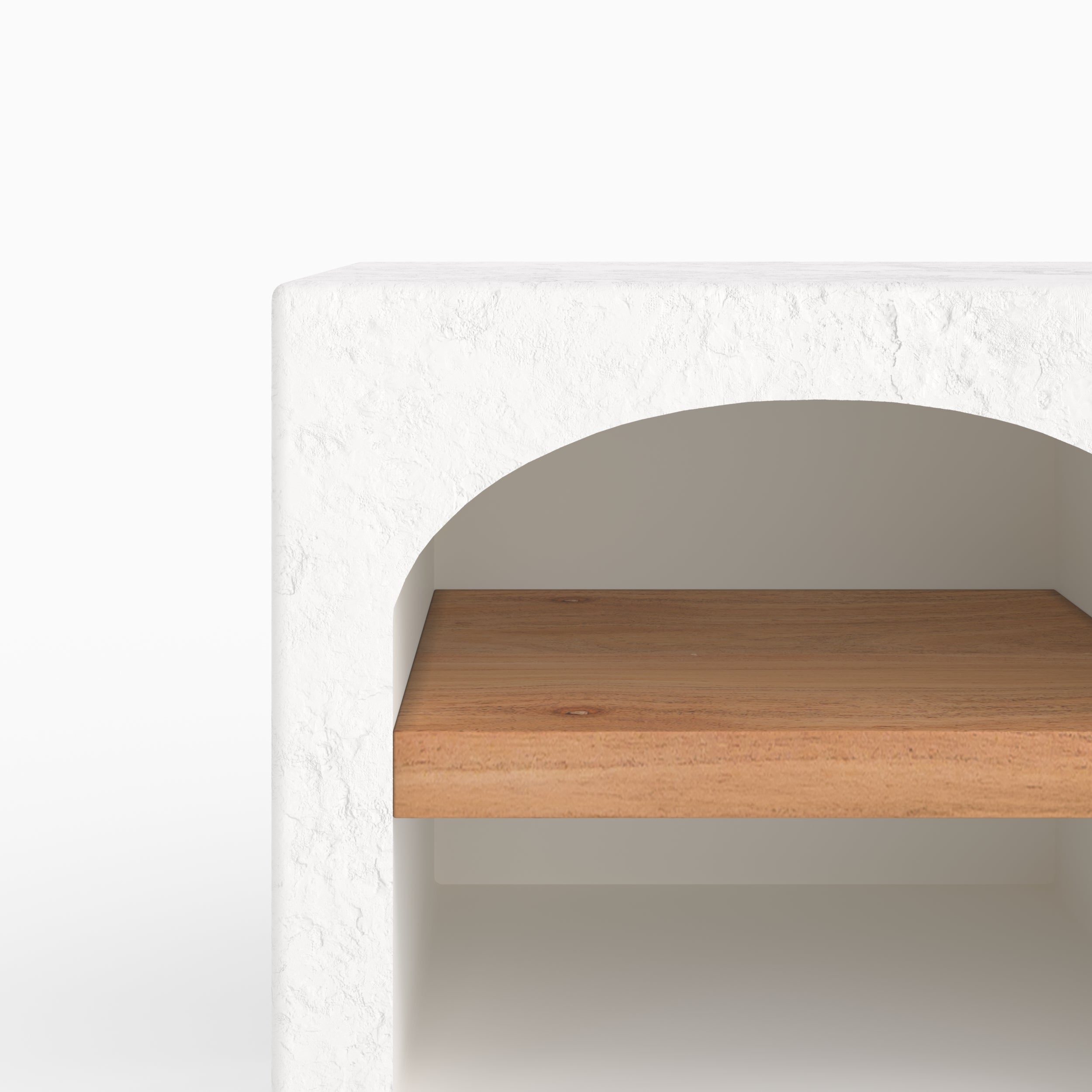 Table de chevet Fira en plâtre blanc cassé et bois d'acacia