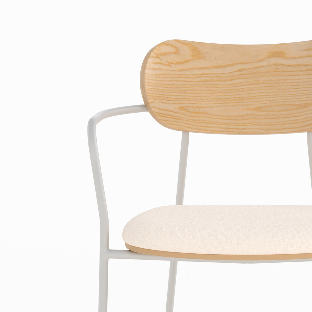 Lot de 2 chaises Marine en tissu beige et placage en bois clair