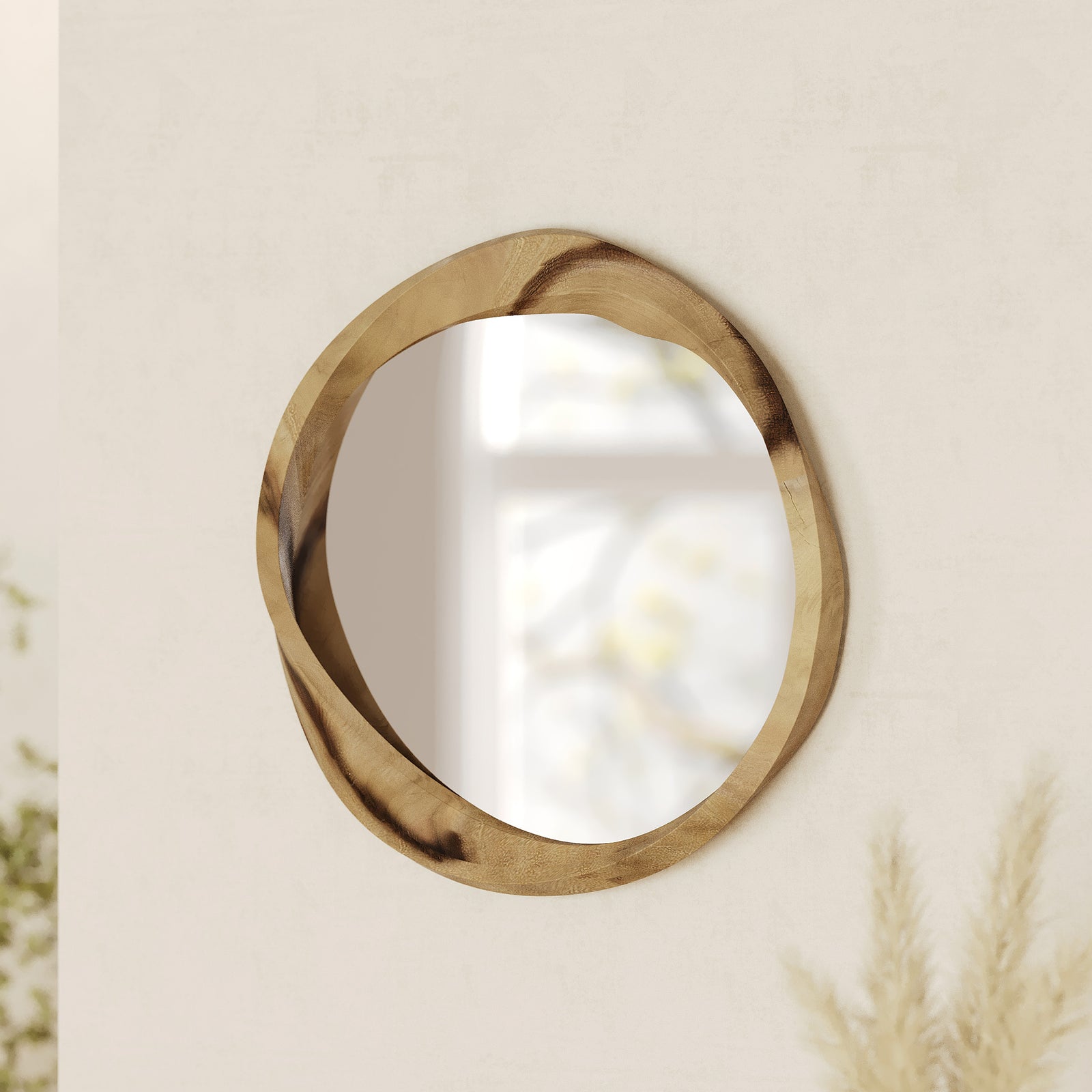 yong miroir bois clair rond