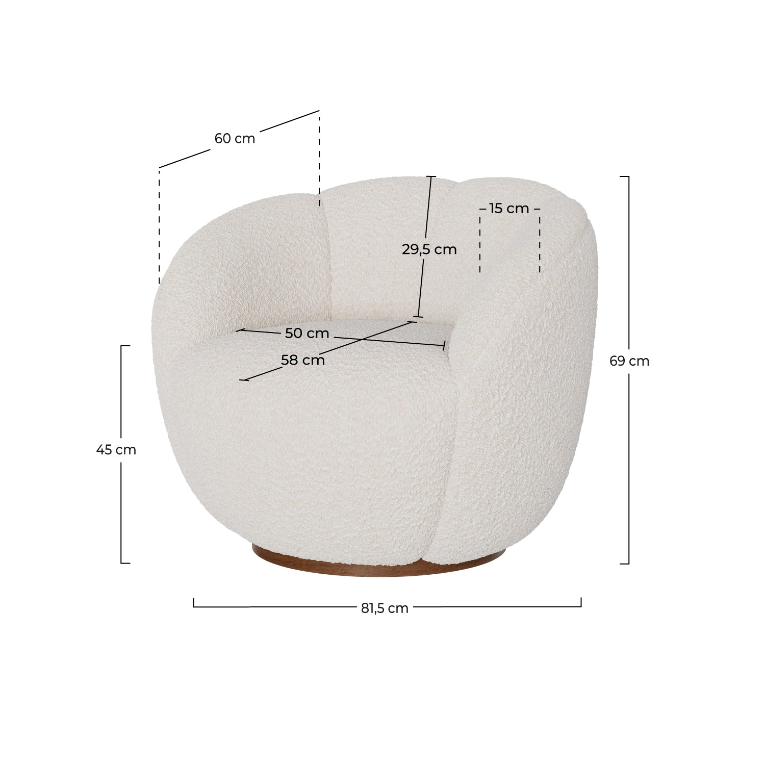 yse fauteuil pivotant tissu boucle blanc socle bois