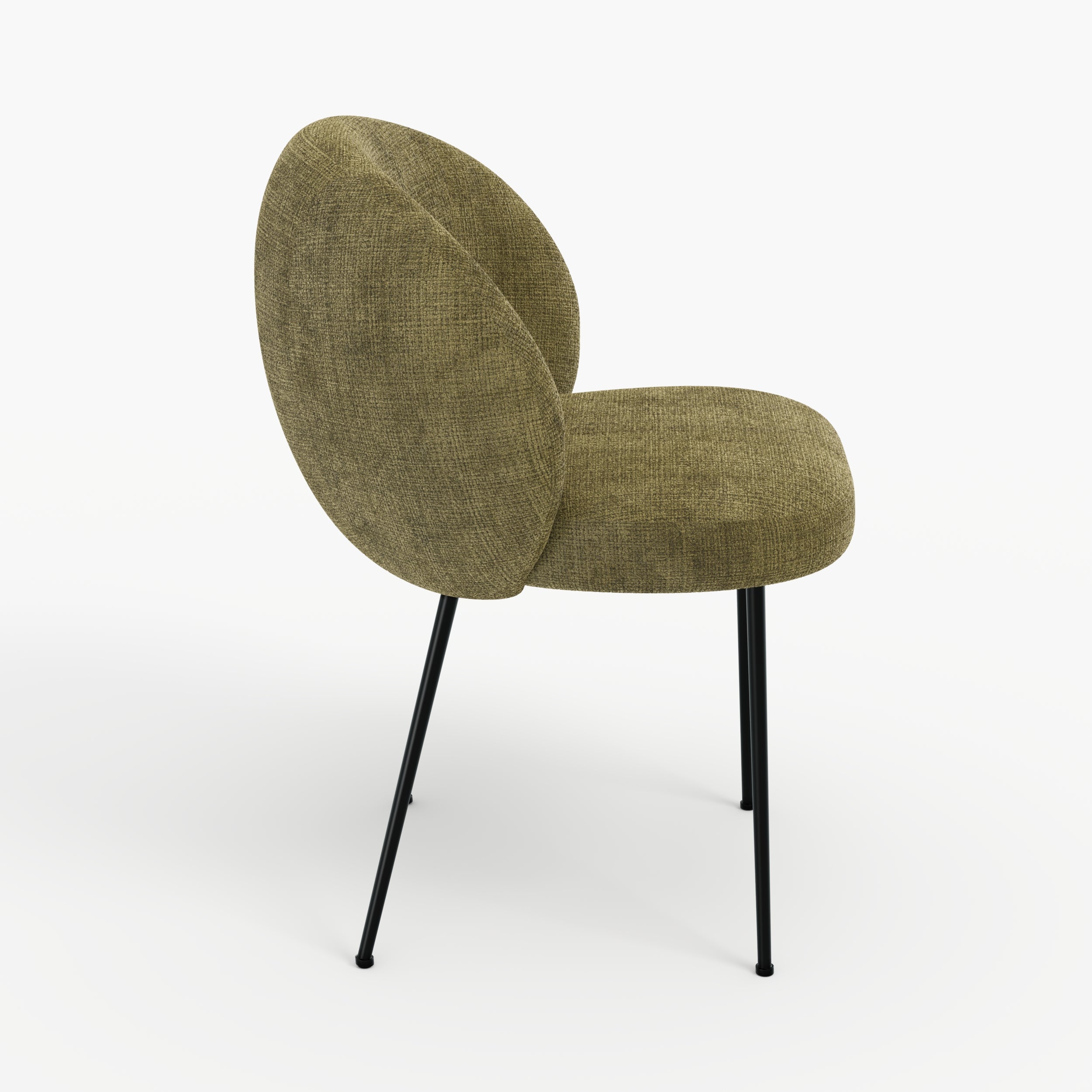 Chaise Bloomy en velours chenillé vert olive foncé et métal noir
