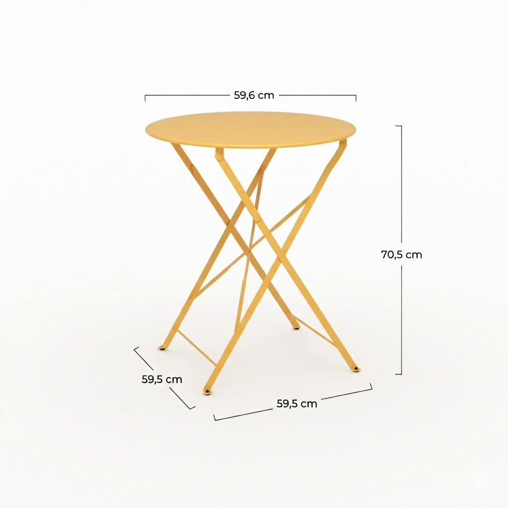 Table de jardin Kayla ronde et pliante en métal jaune beurre 2 personnes