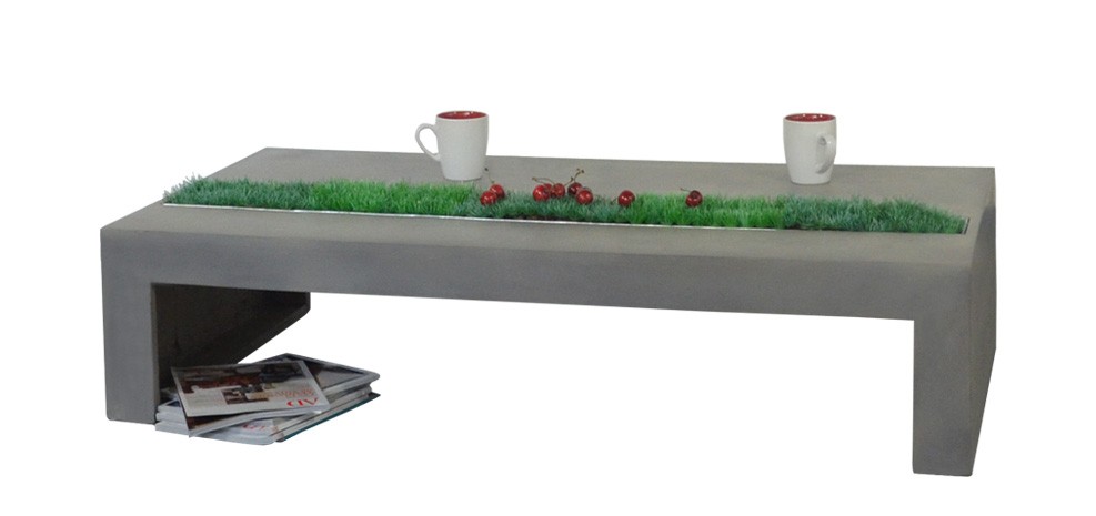 achat table basse en béton avec herbe design