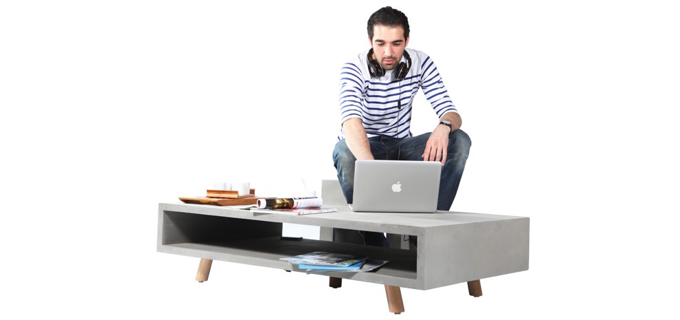 table basse en béton et en bois